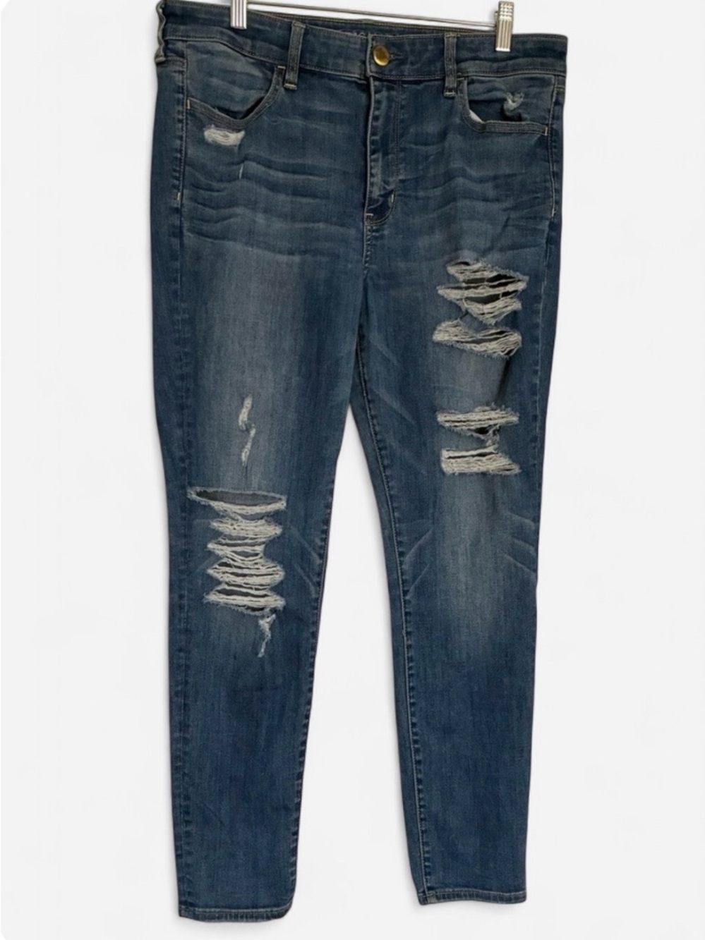 American Eagle Outfitters Stretch High-Waisted Distressed Blue Jeggings US14